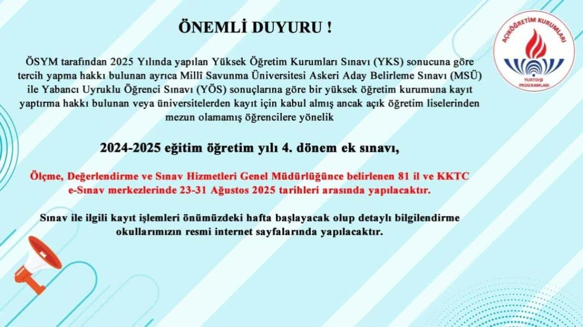 Açık Öğretim Lisesi Öğrencilerimizin Dikkatine.